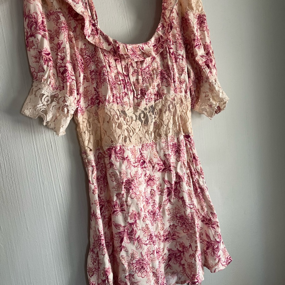 Free People Pink and Cream Floral Mini Dress